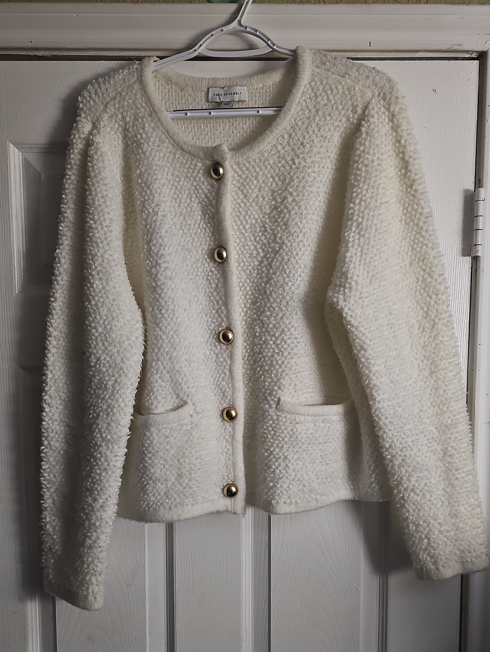 Free People Cream Bouclé Jacket with Gold Buttons
